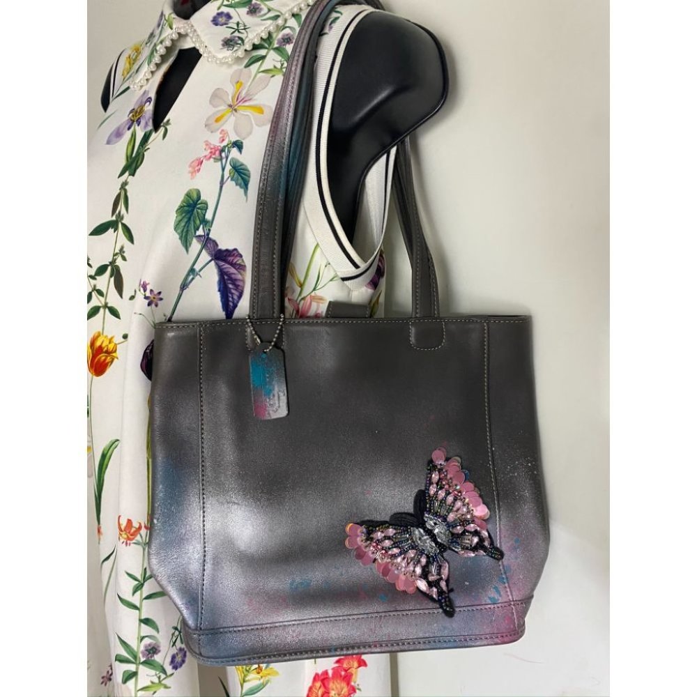 COACH Vintage Leather Crossbody Gray Silver - Picture 8 of 13